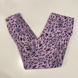 Fabletics Women's Purple Leopard High-Waisted Pureluxe Mesh 7/8 Leggings Small